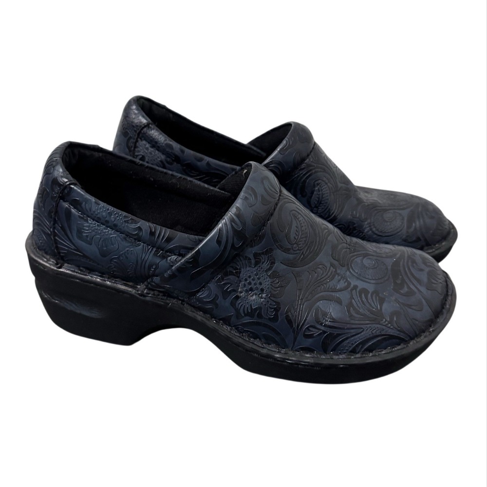 BOC Clogs Womens Size 7.5 M Blue Black Leather Tooled Embossed Grunge Witchy